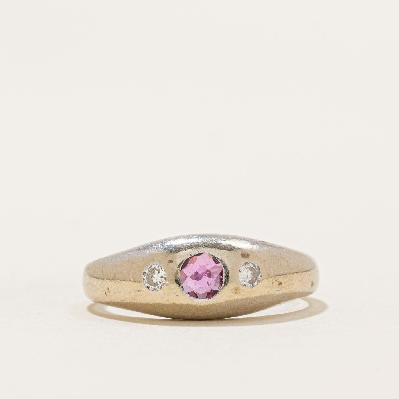 Flush Set Ruby & Diamond Dome Ring | 0.06ct, 0.03ctw | SZ 4.25