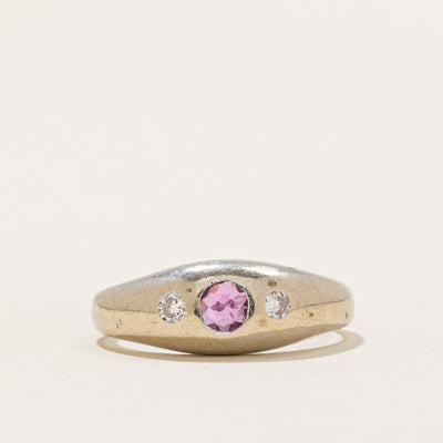 Flush Set Ruby & Diamond Dome Ring | 0.06ct, 0.03ctw | SZ 4.25