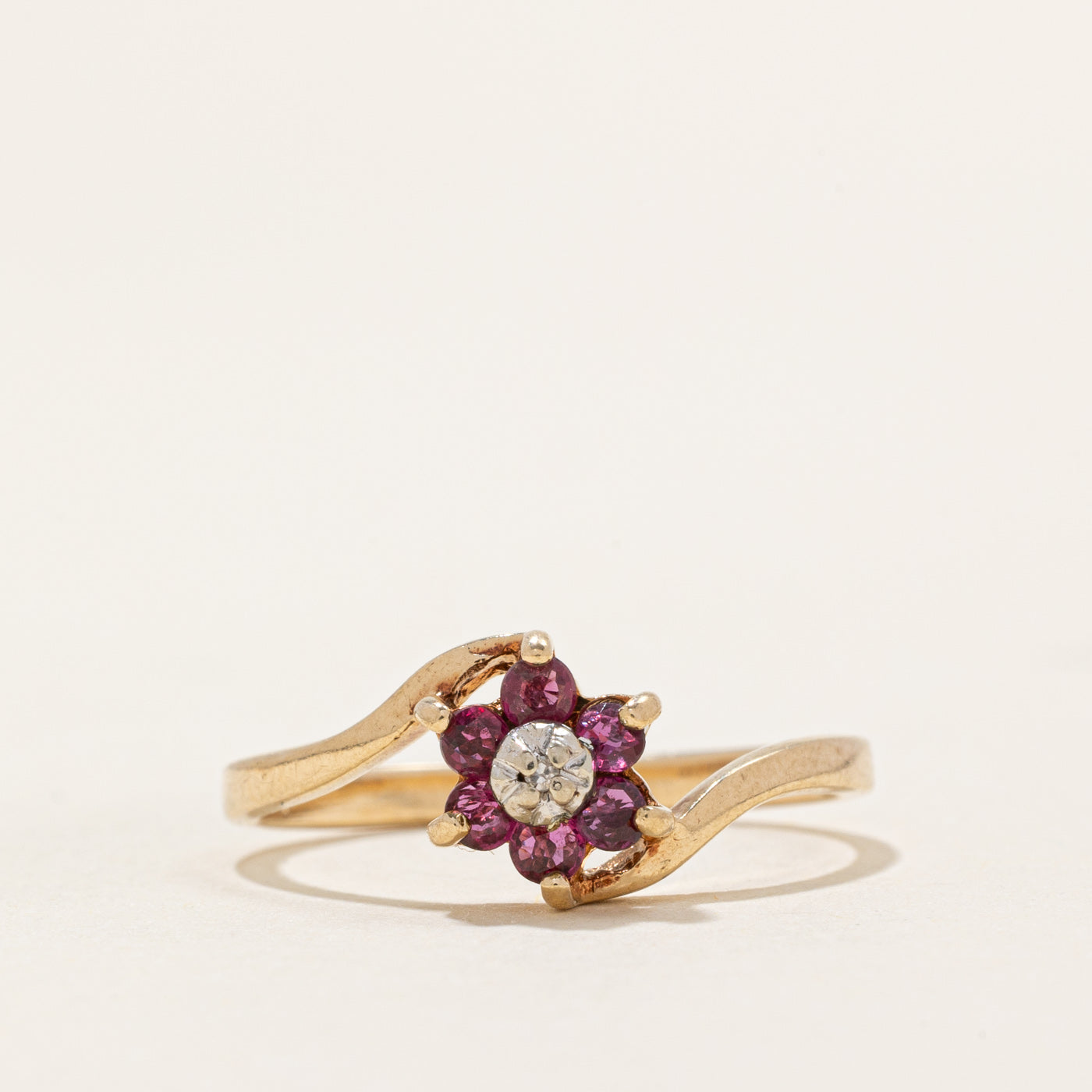 Ruby & Diamond Petal Bypass Ring | 0.20ctw, 0.002ct | SZ 6.5