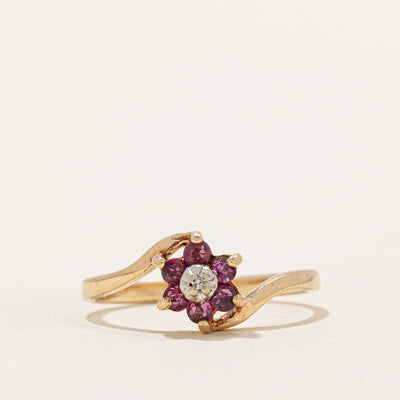 Ruby & Diamond Petal Bypass Ring | 0.20ctw, 0.002ct | SZ 6.5