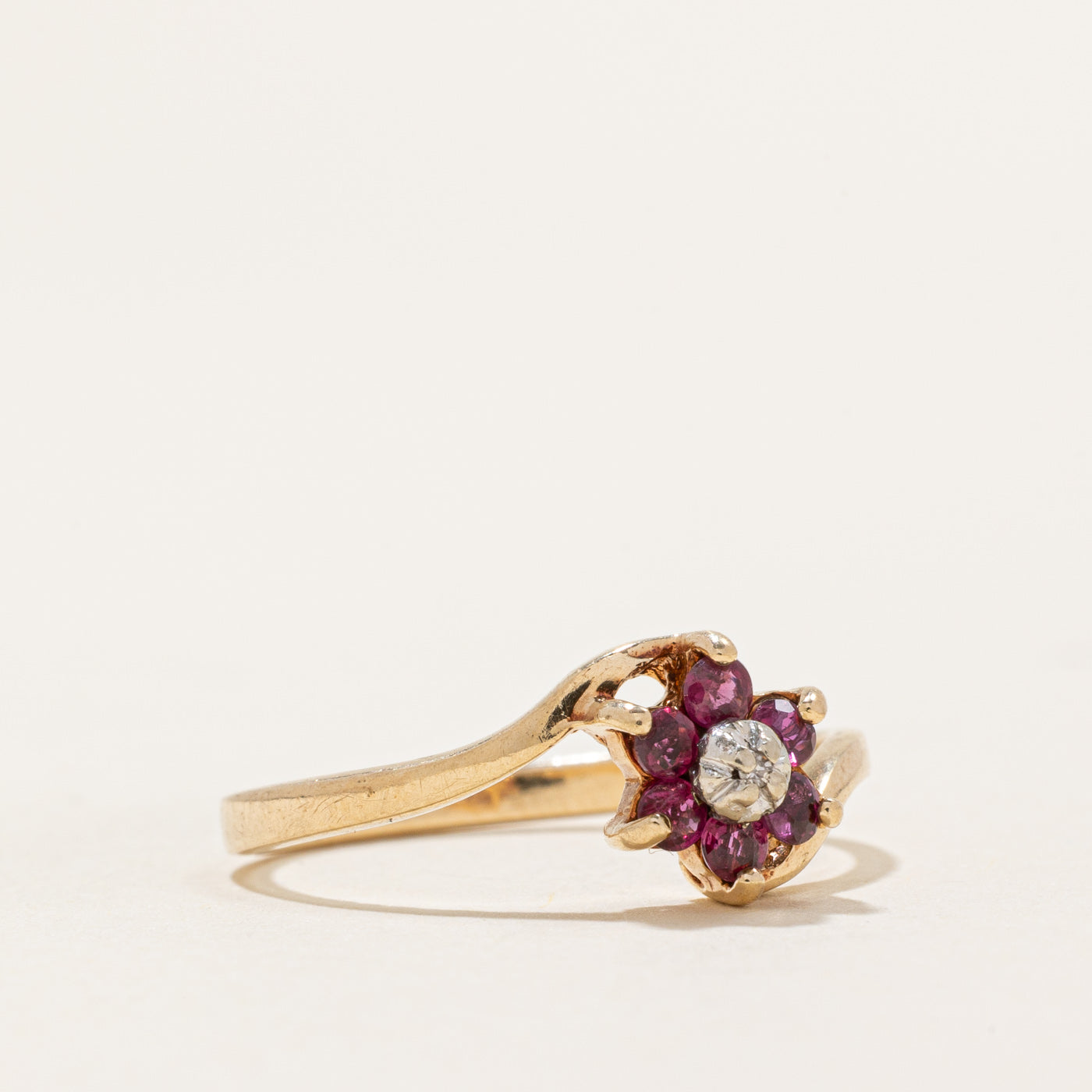 Ruby & Diamond Petal Bypass Ring | 0.20ctw, 0.002ct | SZ 6.5