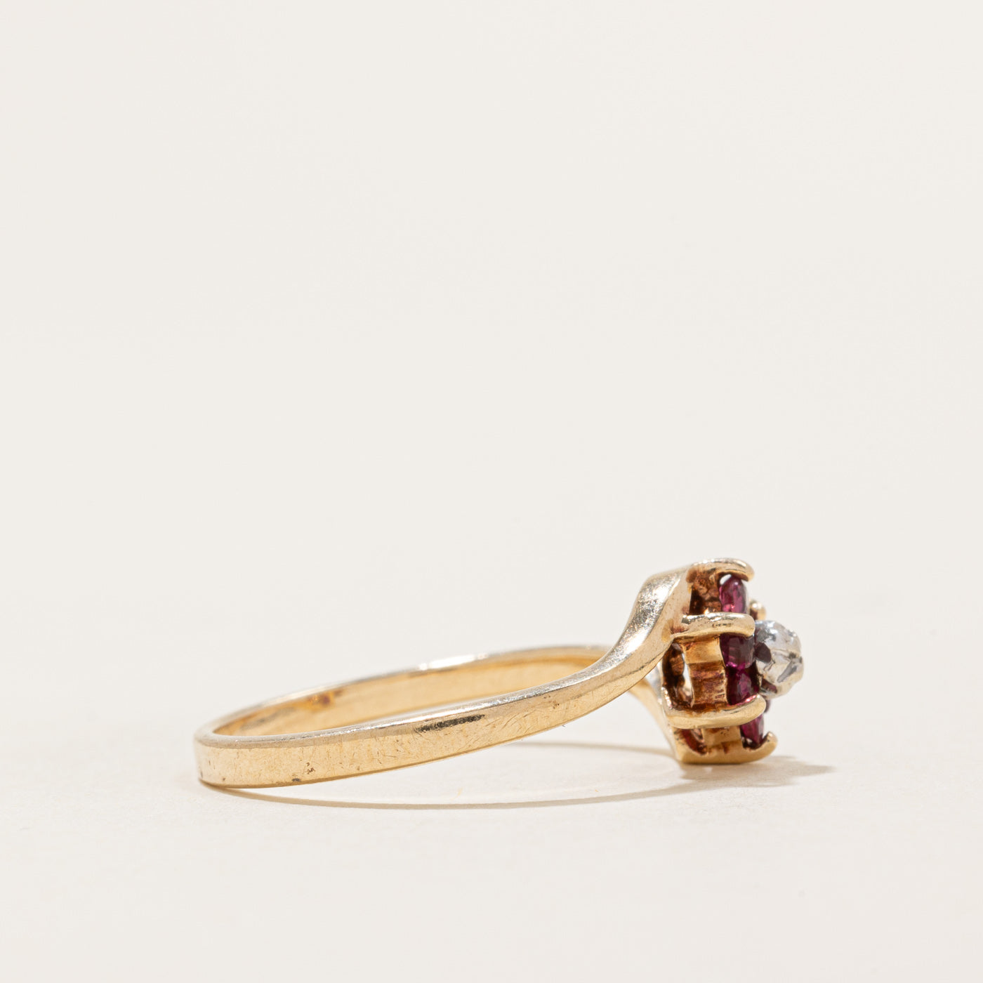 Ruby & Diamond Petal Bypass Ring | 0.20ctw, 0.002ct | SZ 6.5