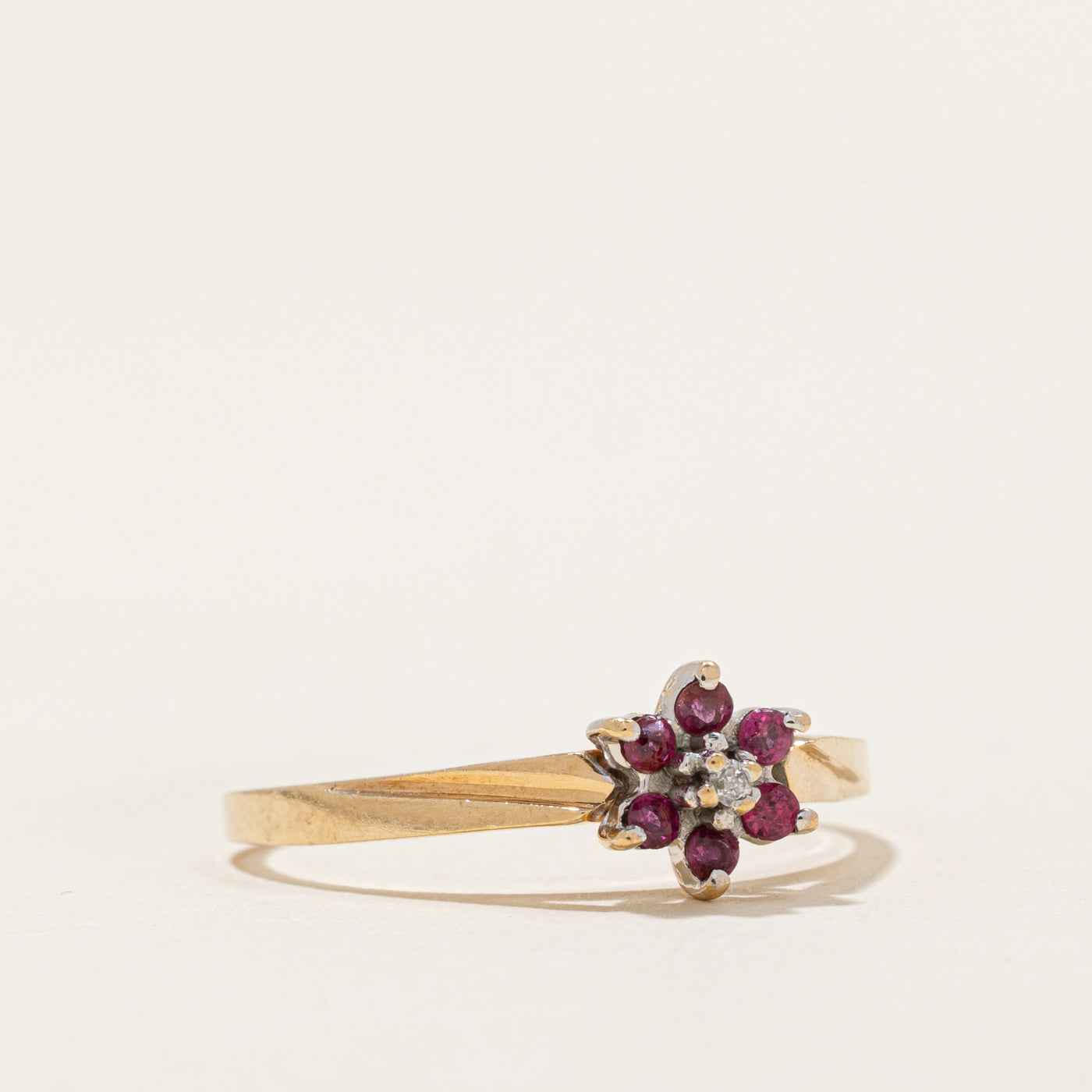 Ruby & Diamond Petal Ring | 0.12ctw, 0.008ct | SZ 7.5