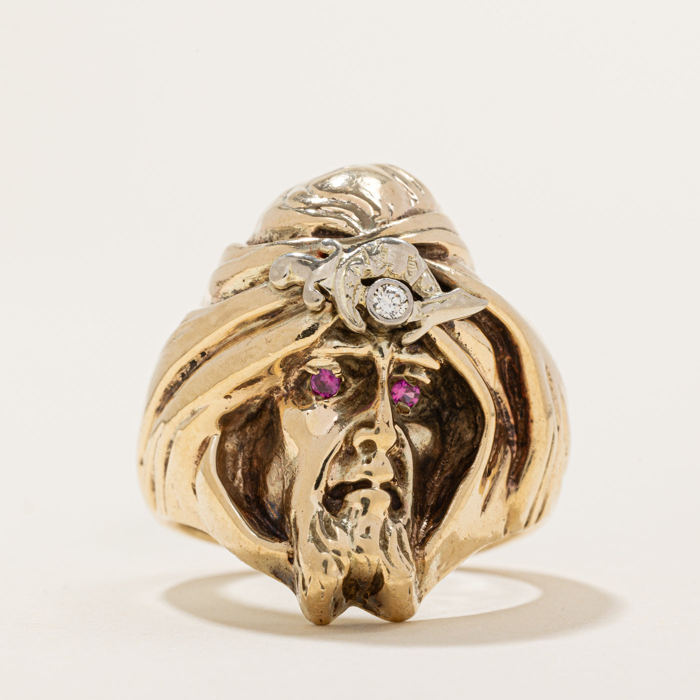 Diamond & Synthetic Ruby Portrait Ring | 0.03ct, 0.01ctw | SZ 10.5