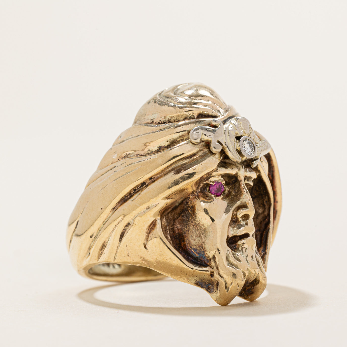 Diamond & Synthetic Ruby Portrait Ring | 0.03ct, 0.01ctw | SZ 10.5