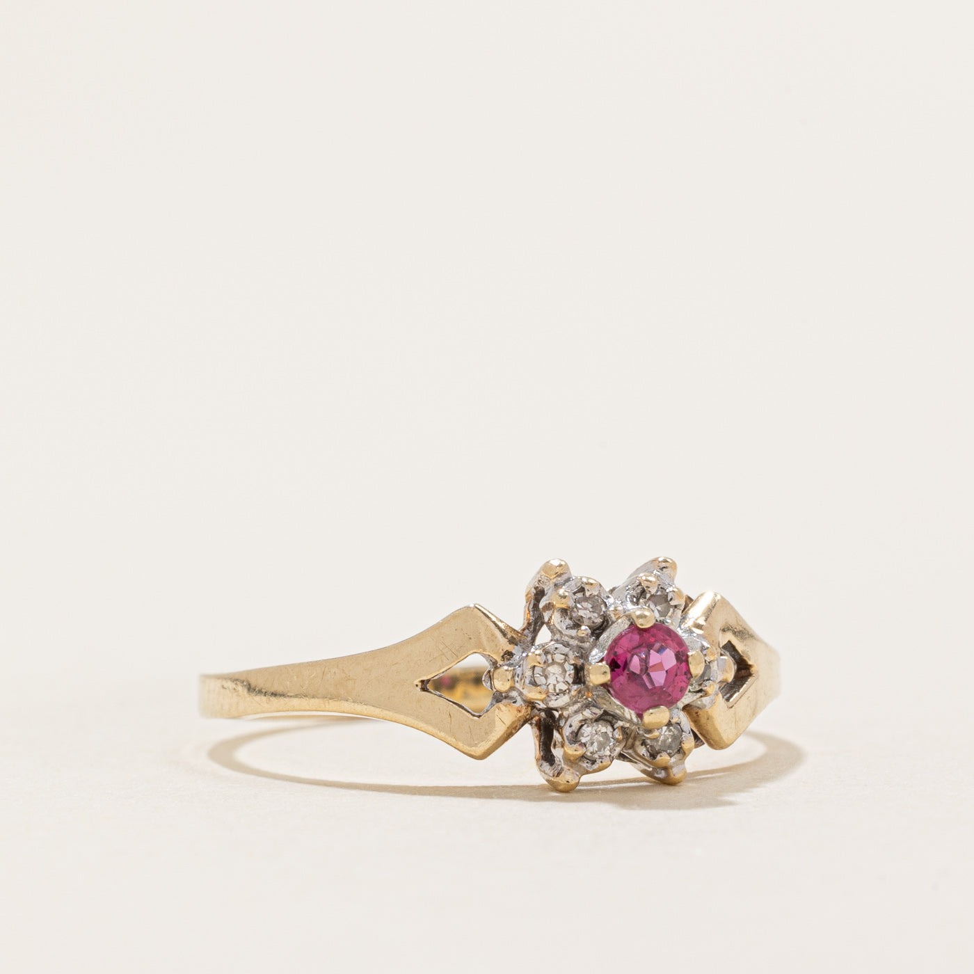 Ruby & Diamond Petal Ring | 0.08ct, 0.04ctw | SZ 6.5
