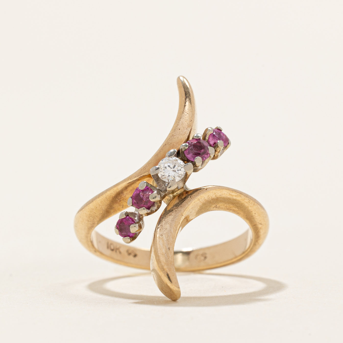 Ruby & Diamond Bypass Ring | 0.20ctw, 0.05ct | SZ 3.5
