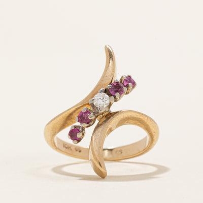 Ruby & Diamond Bypass Ring | 0.20ctw, 0.05ct | SZ 3.5