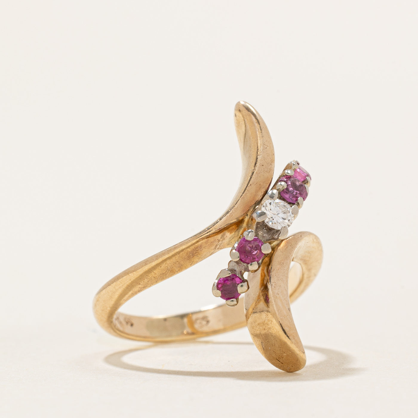 Ruby & Diamond Bypass Ring | 0.20ctw, 0.05ct | SZ 3.5