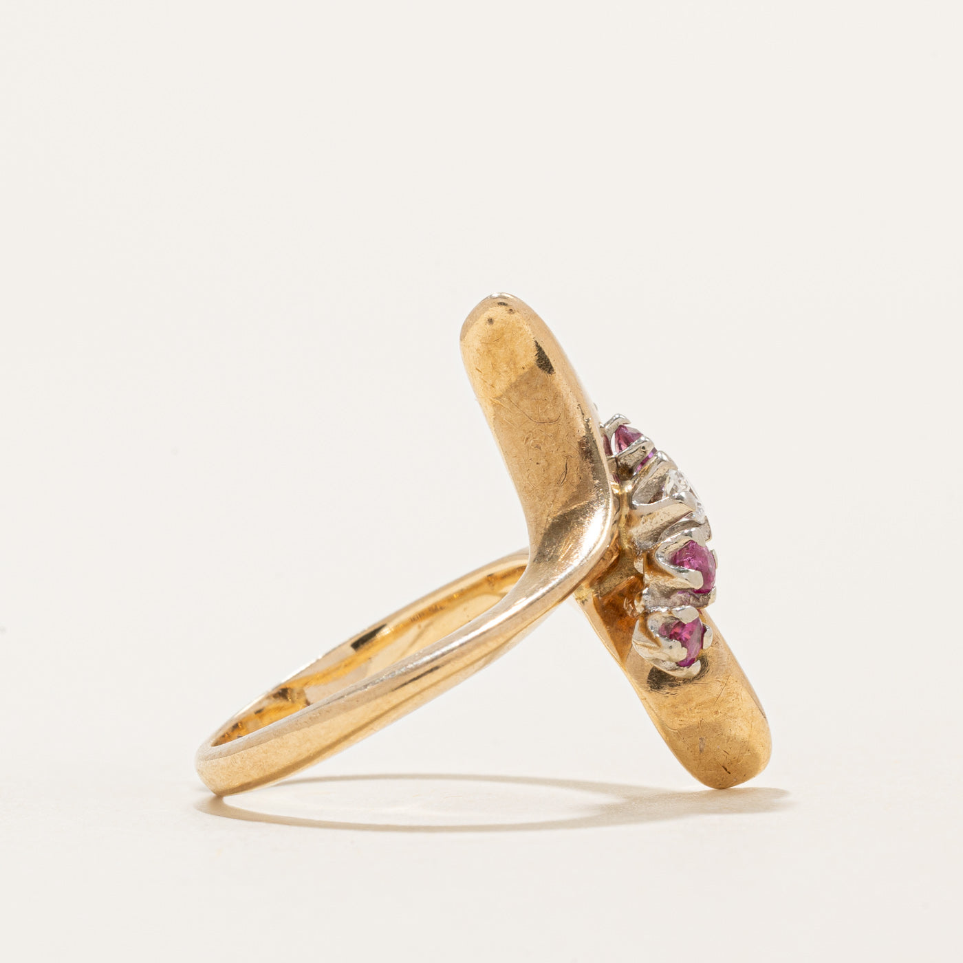 Ruby & Diamond Bypass Ring | 0.20ctw, 0.05ct | SZ 3.5