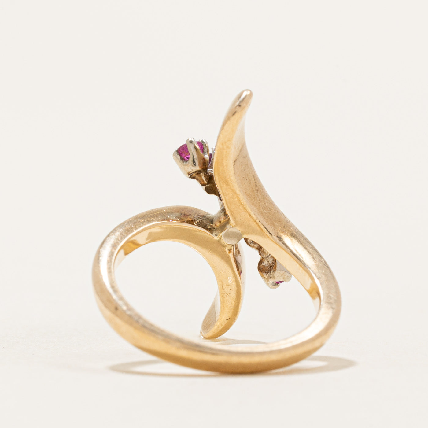 Ruby & Diamond Bypass Ring | 0.20ctw, 0.05ct | SZ 3.5