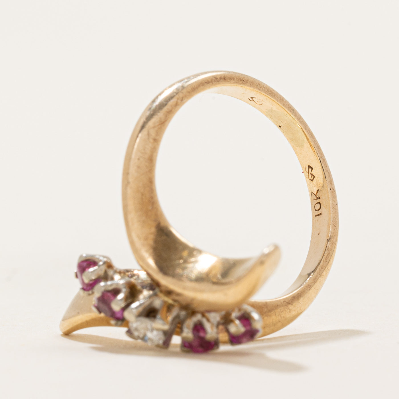 Ruby & Diamond Bypass Ring | 0.20ctw, 0.05ct | SZ 3.5