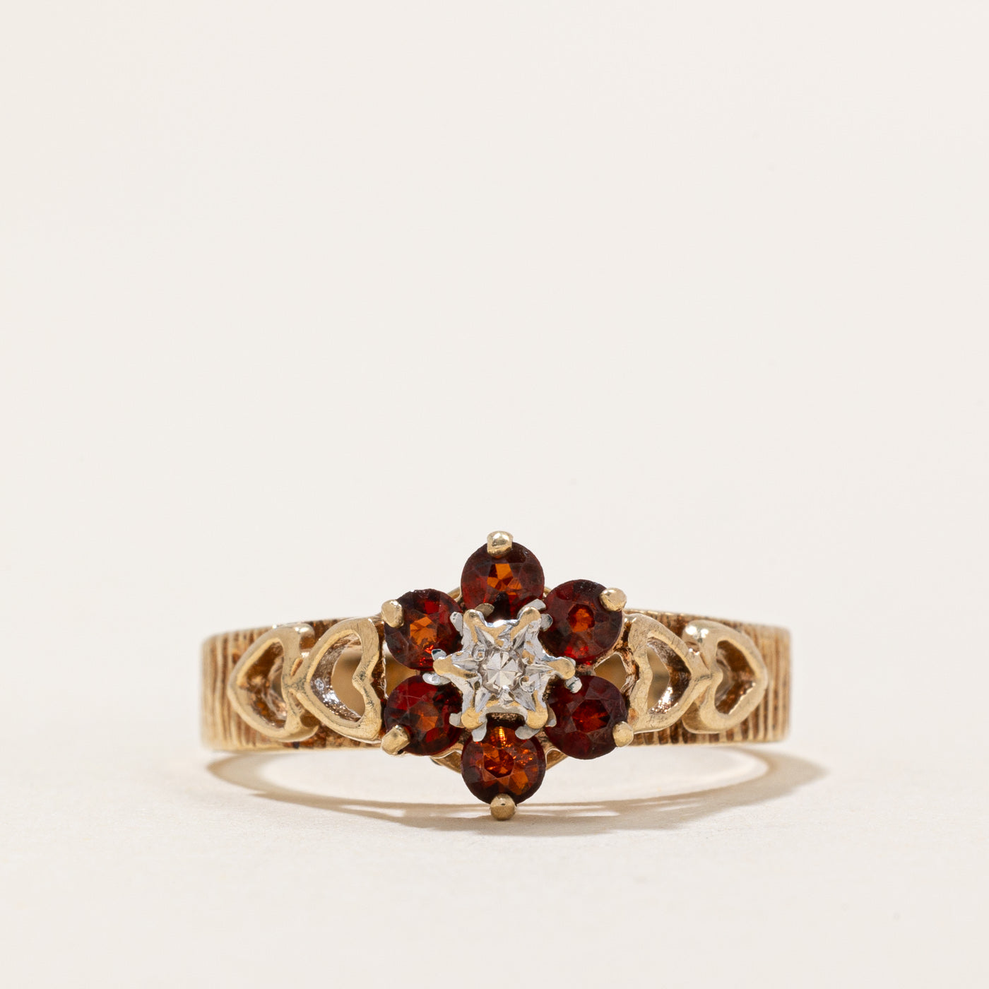 London 1980 Garnet & Diamond Ring | 0.36ctw, 0.01ct | SZ 6.25