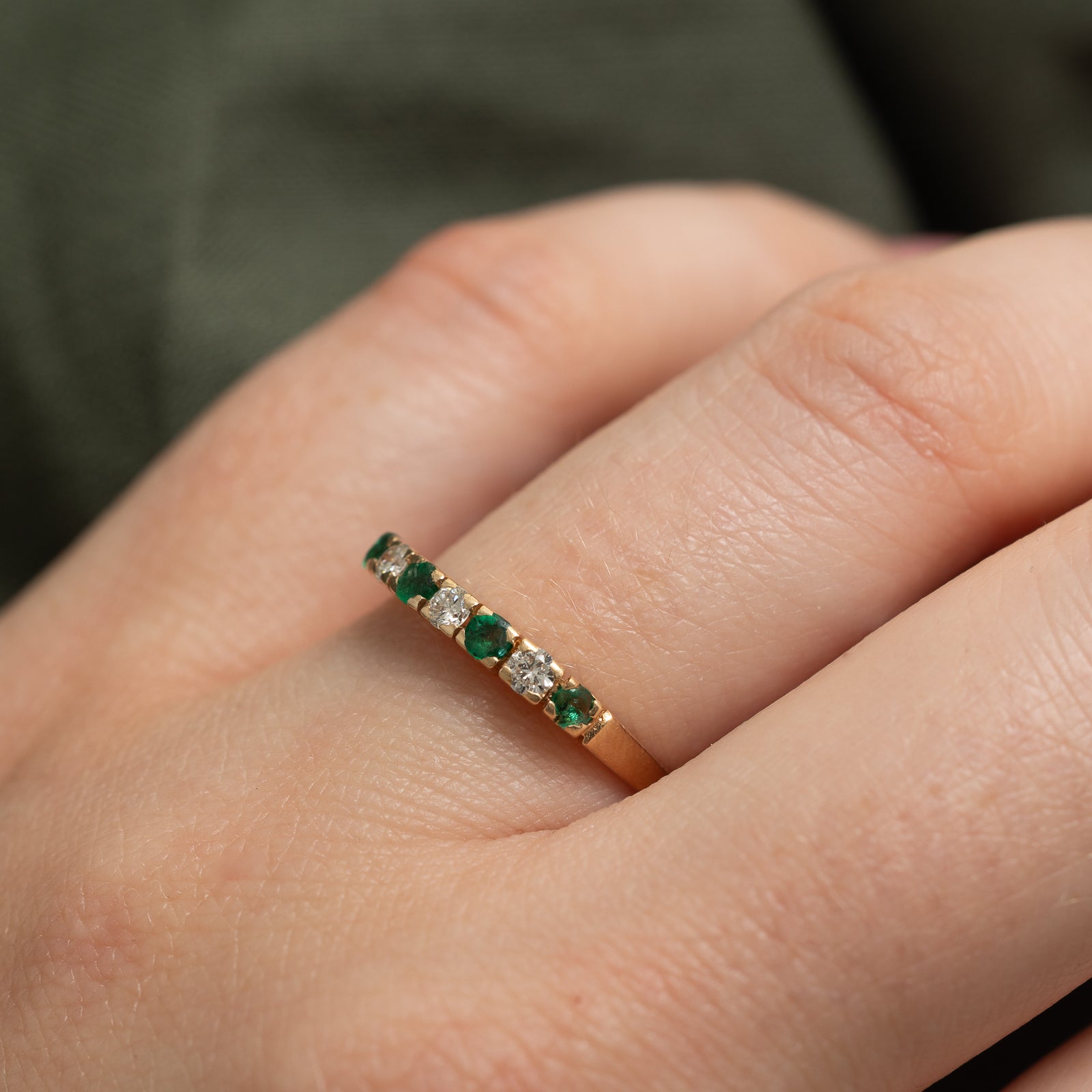 Emerald & Diamond Semi Eternity Ring | 0.17ctw, 0.12ctw | SZ 6.75