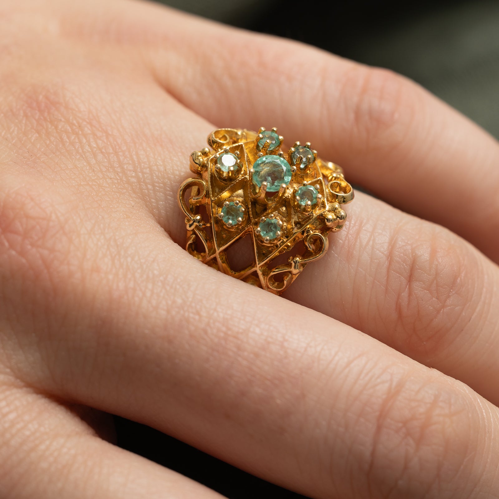 Emerald Ornate Cocktail Ring | 0.50ctw | SZ 6.25