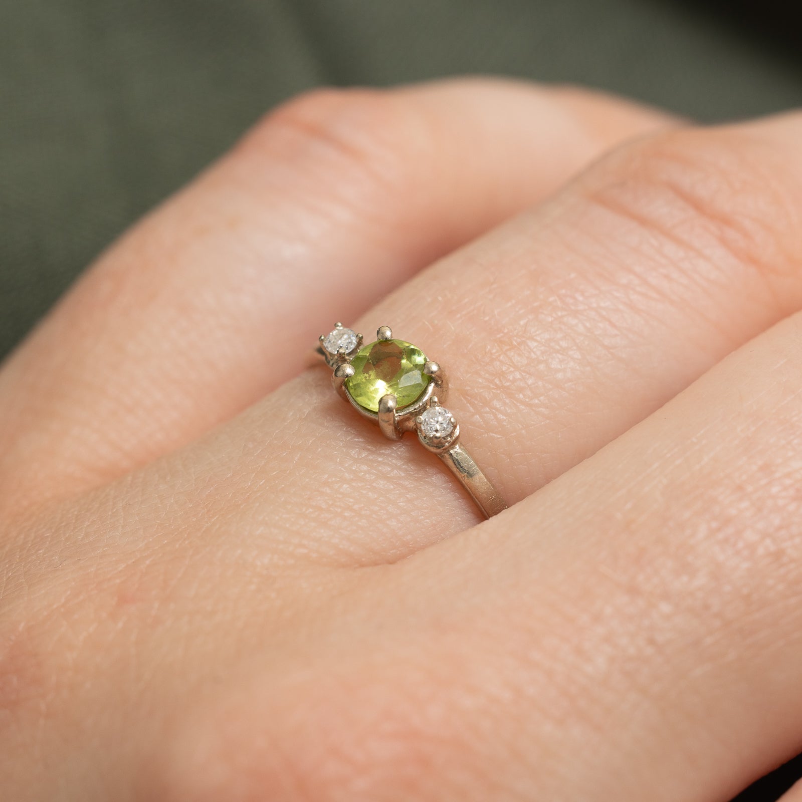 Round Cut Peridot & Diamond Ring | 0.34ct, 0.04ctw | SZ 5