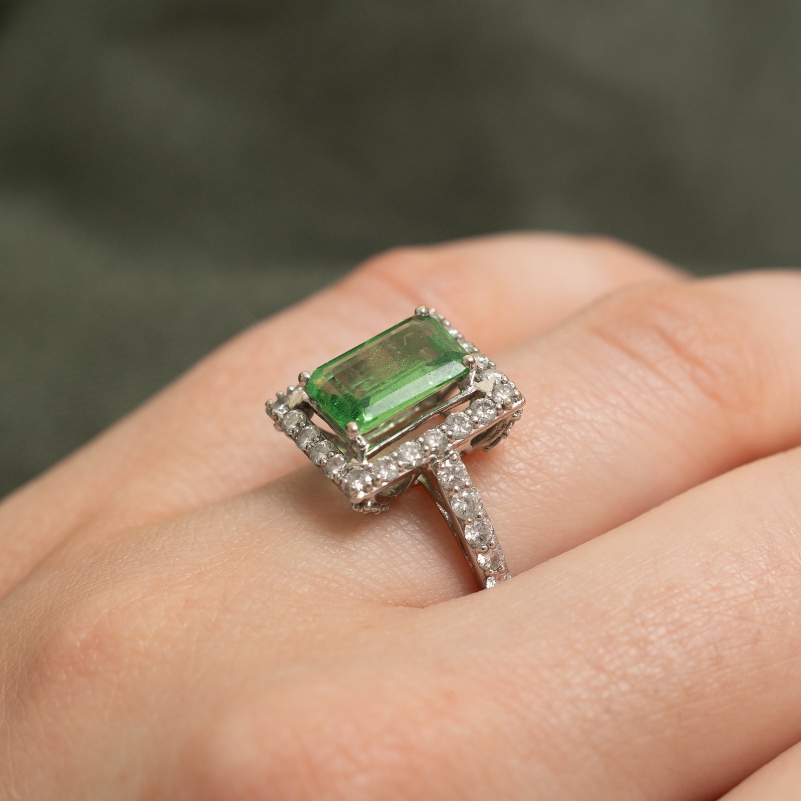 Tsavorite Garnet & Diamond Halo Ring | 2.25ct, 1.08ctw | SZ 7