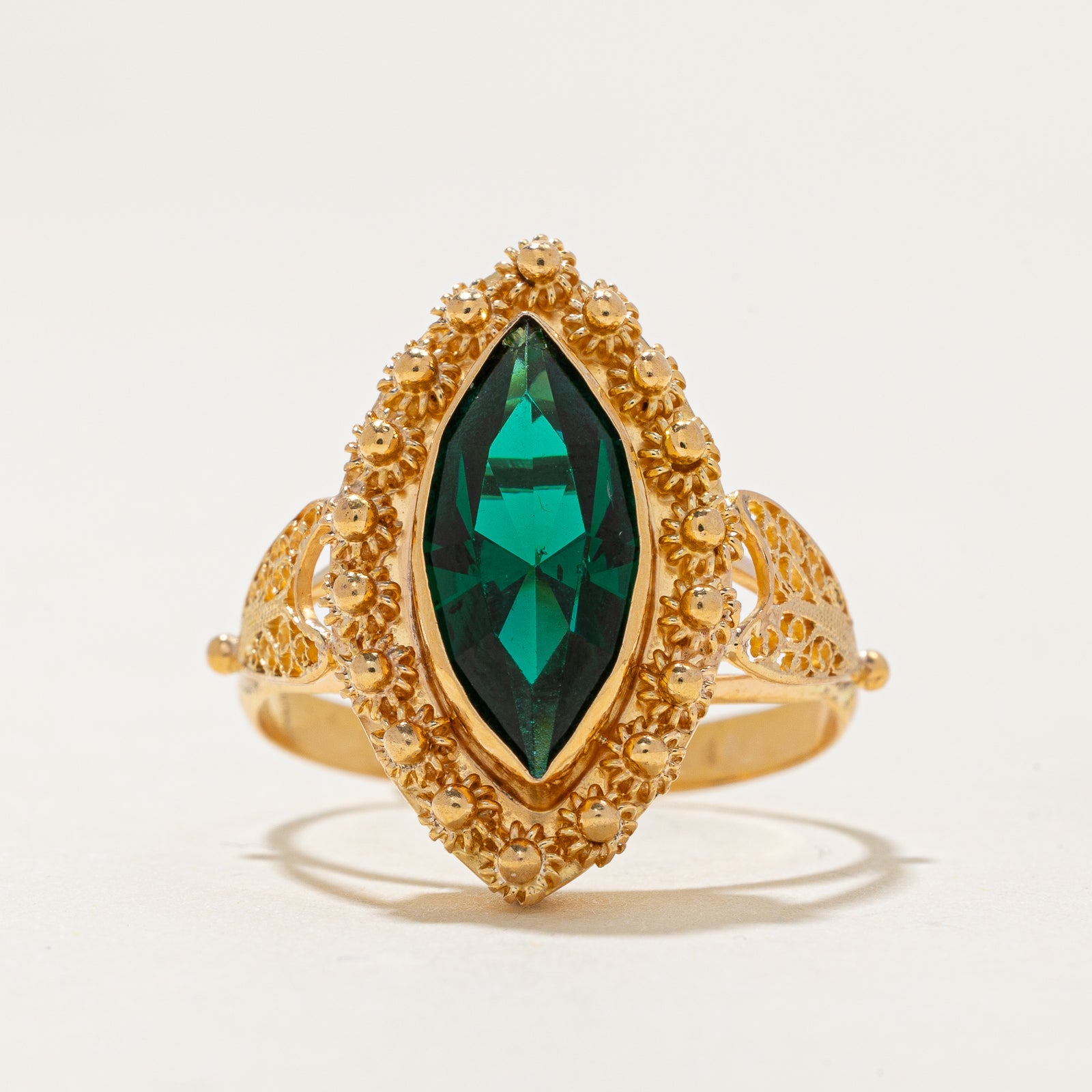 Vintage Portuguese Pasté Glass Navette Ring | 2.50ct | SZ 7.75