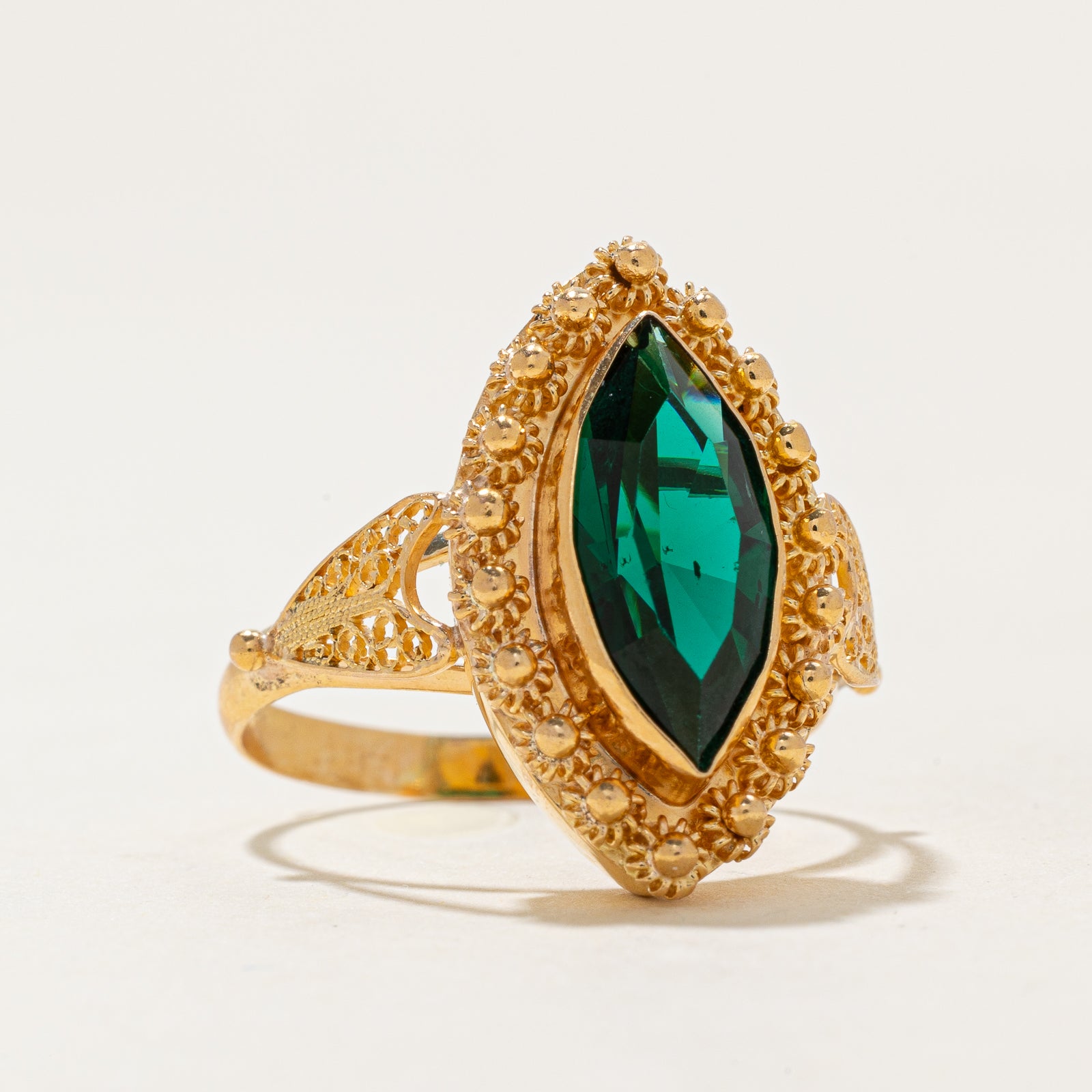 Vintage Portuguese Pasté Glass Navette Ring | 2.50ct | SZ 7.75