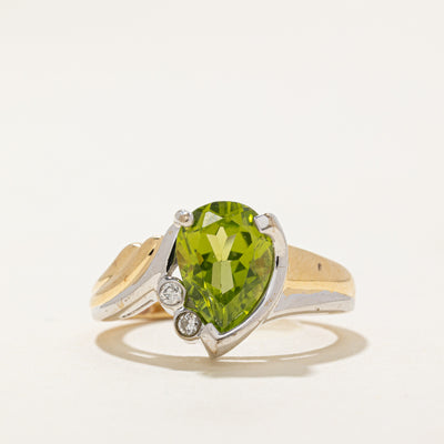 Pear Cut Peridot & Diamond Bypass Ring | 2.00ct, 0.04ctw | SZ 6