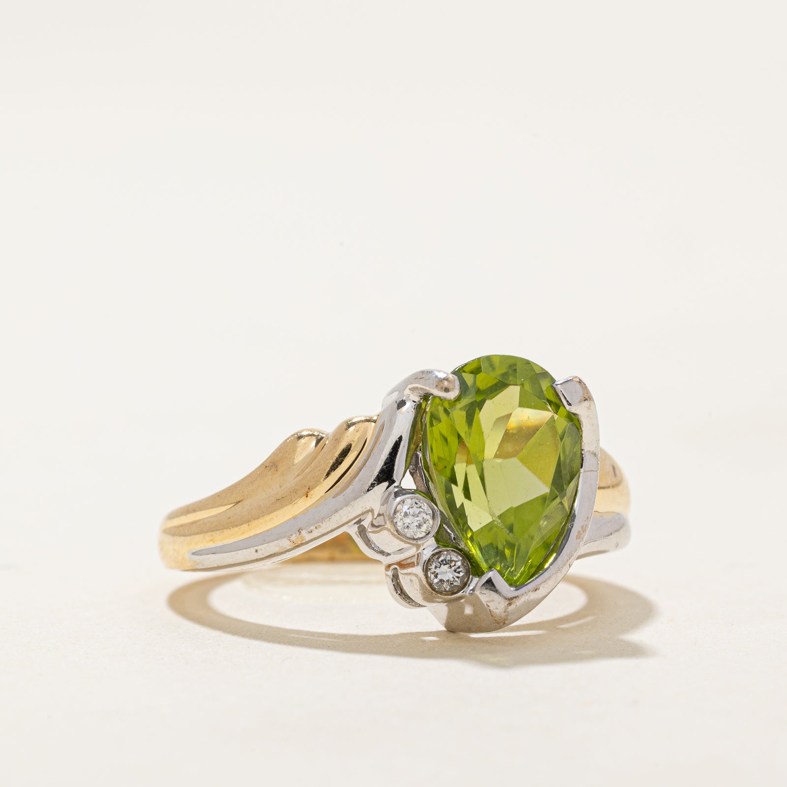Pear Cut Peridot & Diamond Bypass Ring | 2.00ct, 0.04ctw | SZ 6