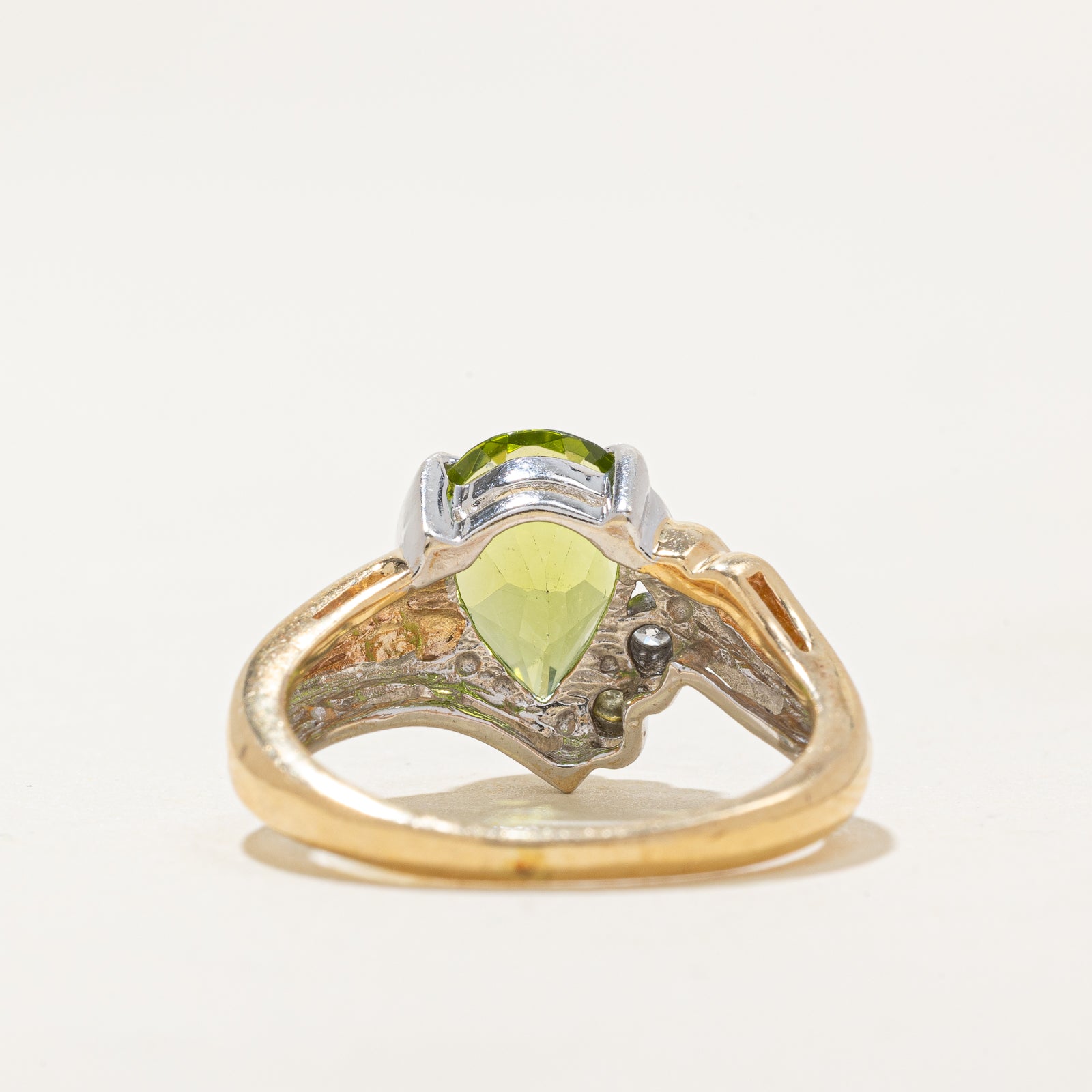Pear Cut Peridot & Diamond Bypass Ring | 2.00ct, 0.04ctw | SZ 6