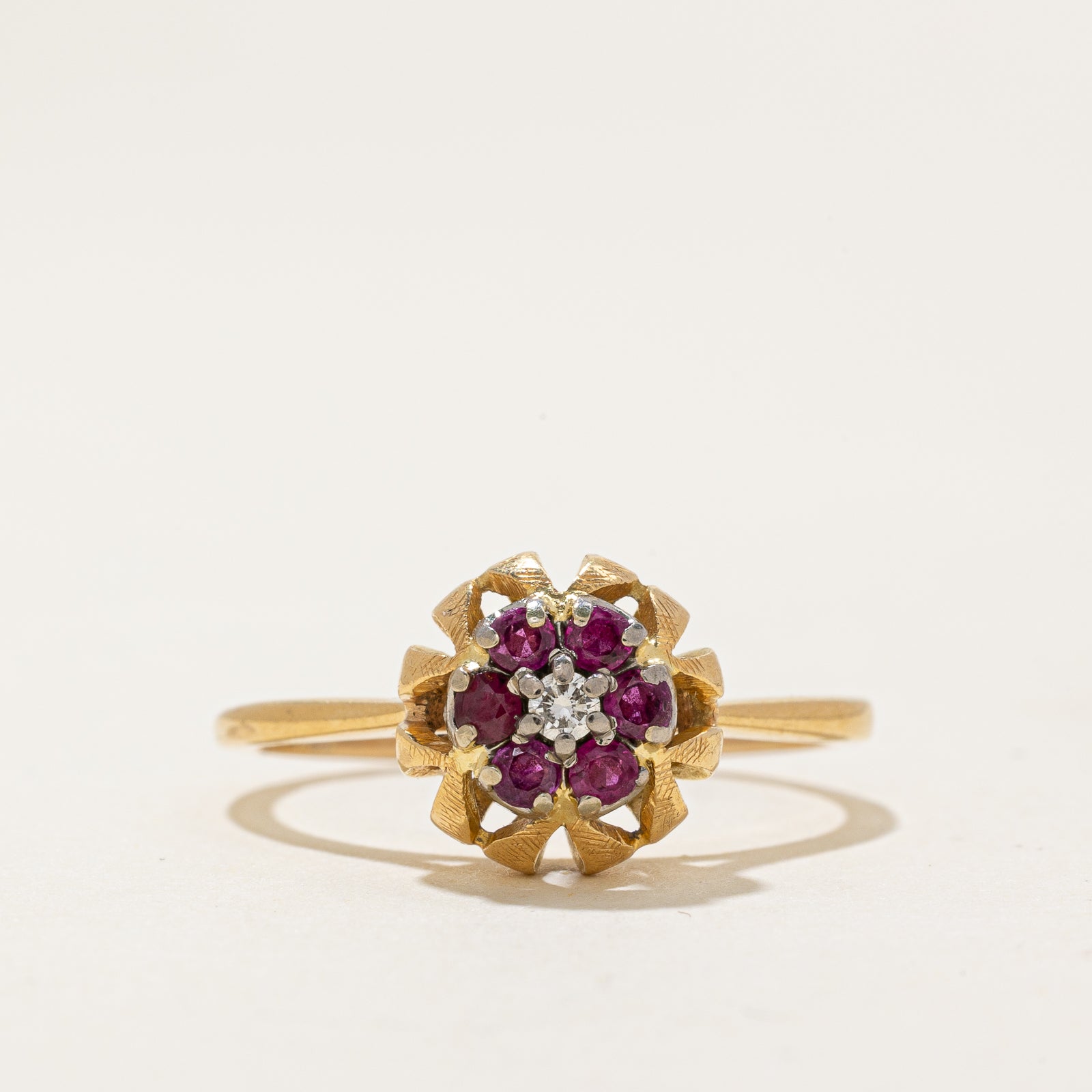 'Birks' Ruby & Diamond Cluster Ring | 0.26ctw, 0.03ct | SZ 8