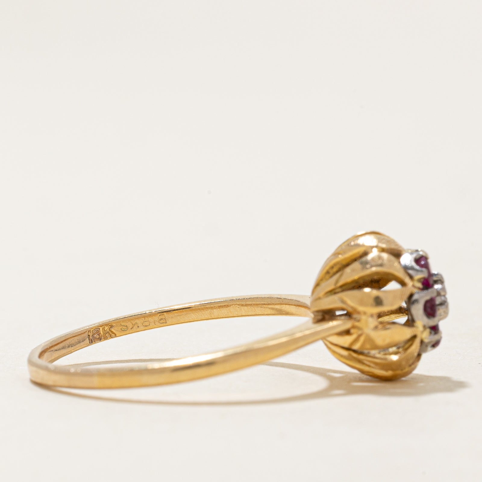 'Birks' Ruby & Diamond Cluster Ring | 0.26ctw, 0.03ct | SZ 8