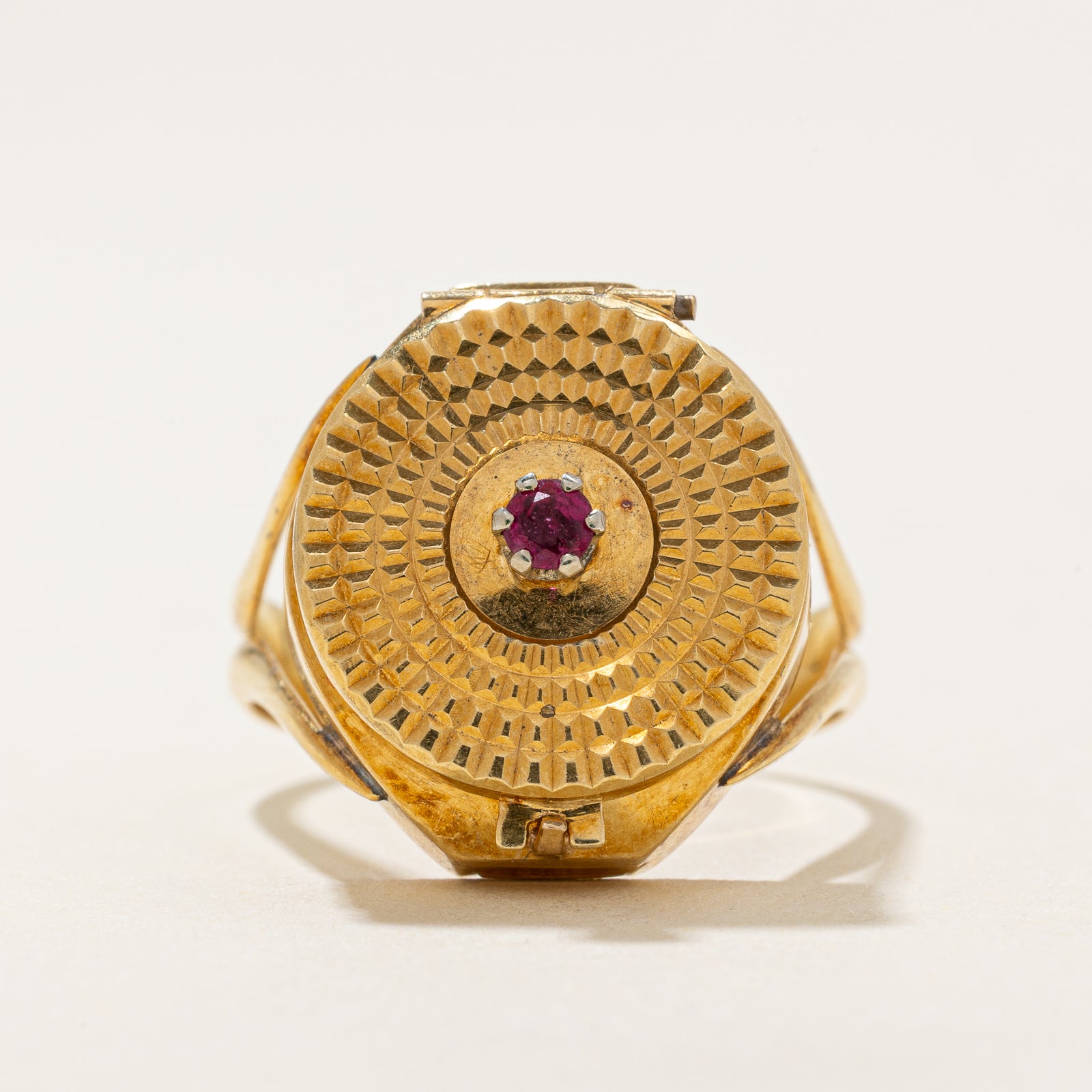 Vintage Watch Case Ruby Ring | 0.06ct | SZ 7
