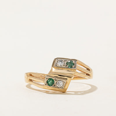 Diamond & Emerald Bypass Ring | 0.05ctw, 0.05ctw | SZ 7