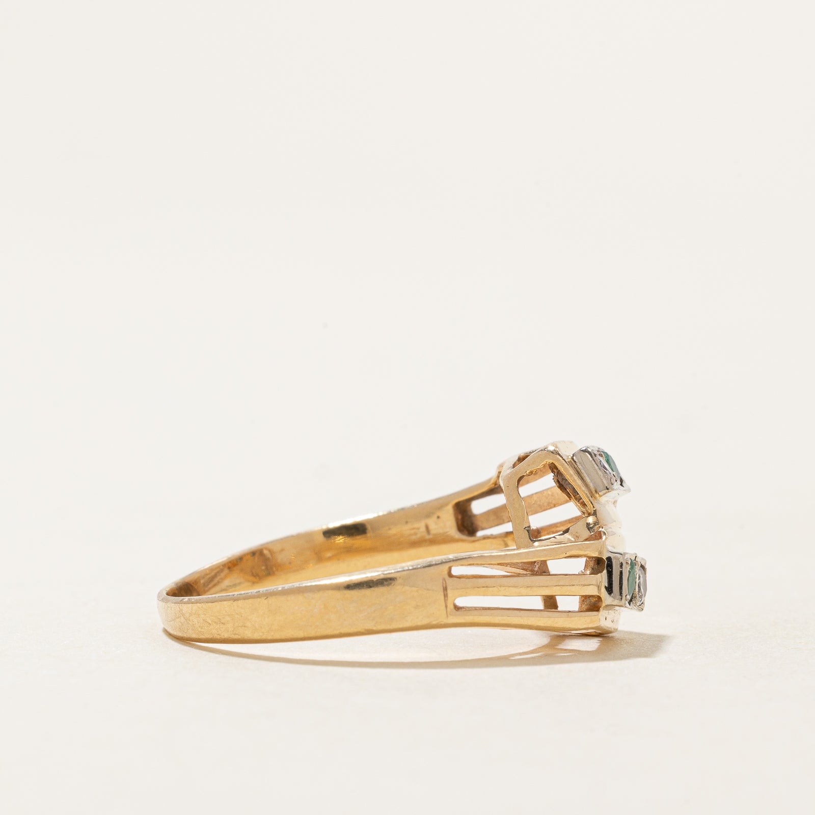 Diamond & Emerald Bypass Ring | 0.05ctw, 0.05ctw | SZ 7