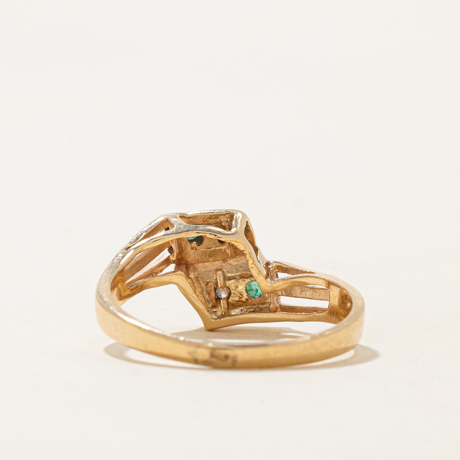 Diamond & Emerald Bypass Ring | 0.05ctw, 0.05ctw | SZ 7