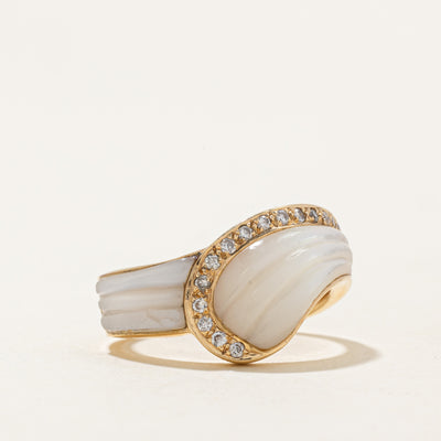 Mother of Pearl & Diamond Buckle Ring | 4.00ctw, 0.12ctw | SZ 5.75