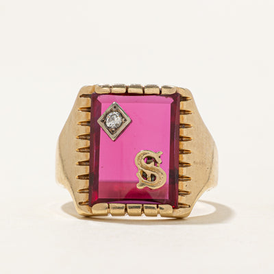 Synthetic Ruby & Diamond 'S' Initial Ring | 10.00ct, 0.05ct | SZ 11.25