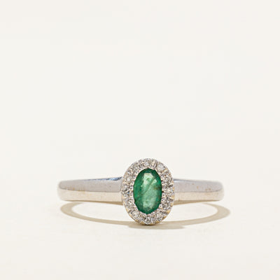 Emerald & Diamond Halo Ring | 0.18ct, 0.06ctw | SZ 6.25