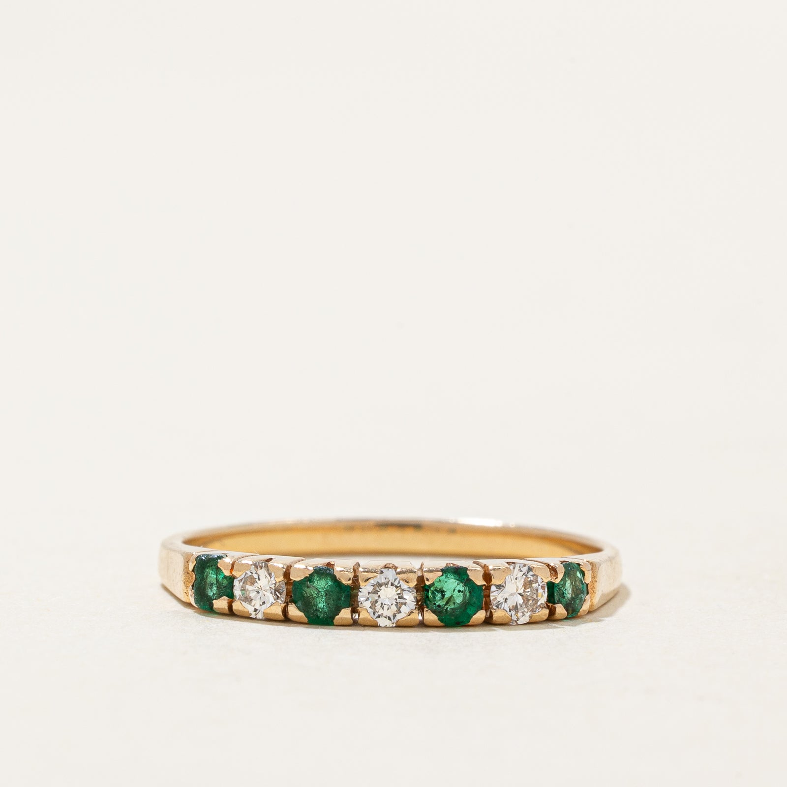 Emerald & Diamond Semi Eternity Ring | 0.17ctw, 0.12ctw | SZ 6.75