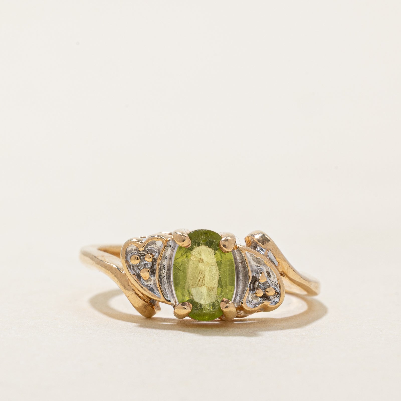 Peridot & Diamond Bypass Ring | 0.44ct, 0.01ct | SZ 3