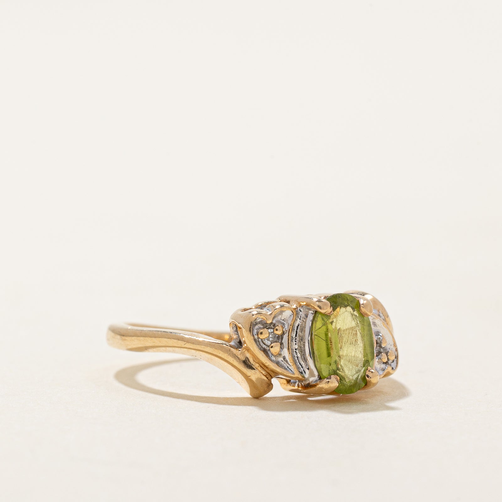 Peridot & Diamond Bypass Ring | 0.44ct, 0.01ct | SZ 3