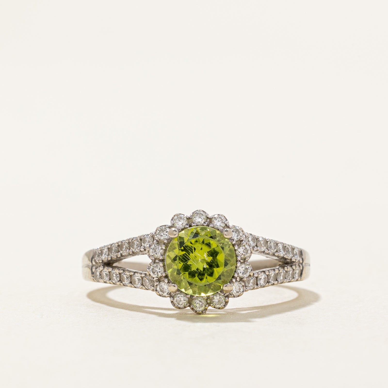 Peridot & Diamond Halo Ring | 0.90ct, 0.34ctw | SZ 5.75