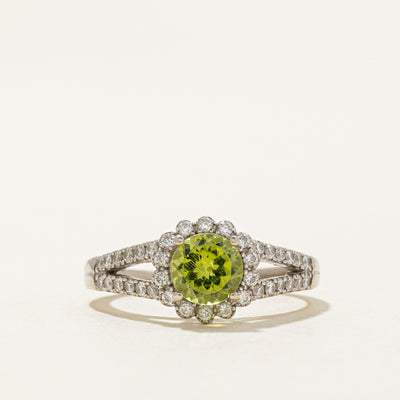 Peridot & Diamond Halo Ring | 0.90ct, 0.34ctw | SZ 5.75