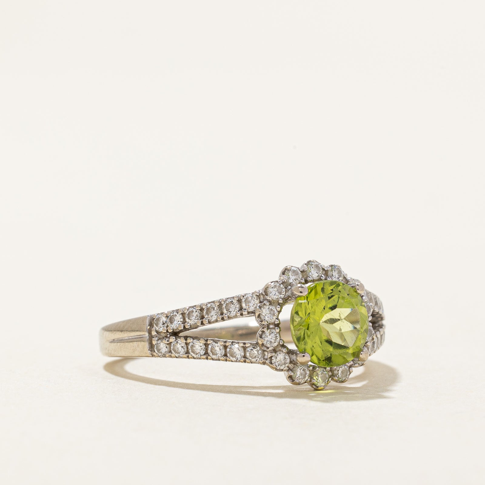 Peridot & Diamond Halo Ring | 0.90ct, 0.34ctw | SZ 5.75