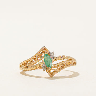 Emerald & Diamond Bypass Ring | 0.08ct, 0.01ctw | SZ 5.5