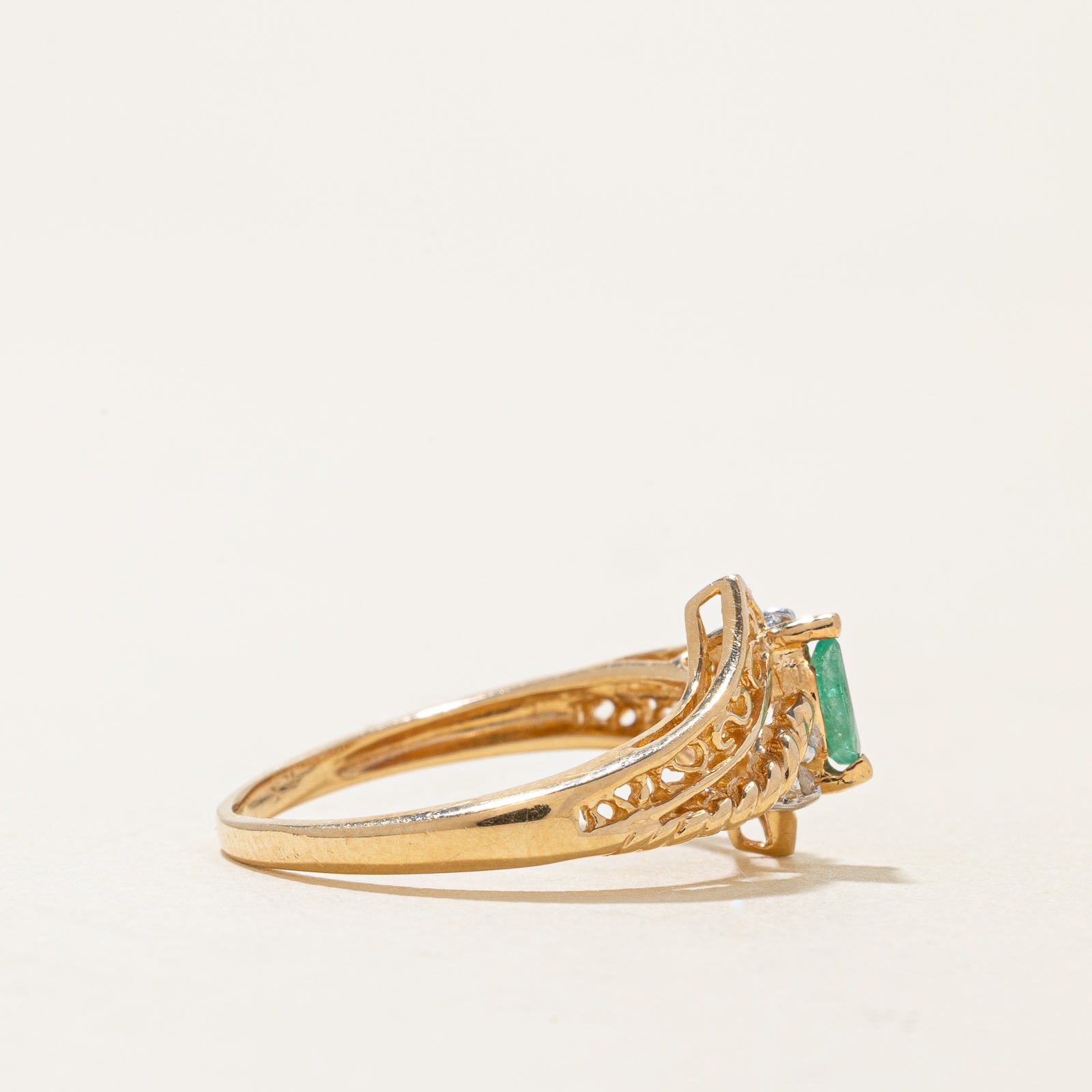 Emerald & Diamond Bypass Ring | 0.08ct, 0.01ctw | SZ 5.5