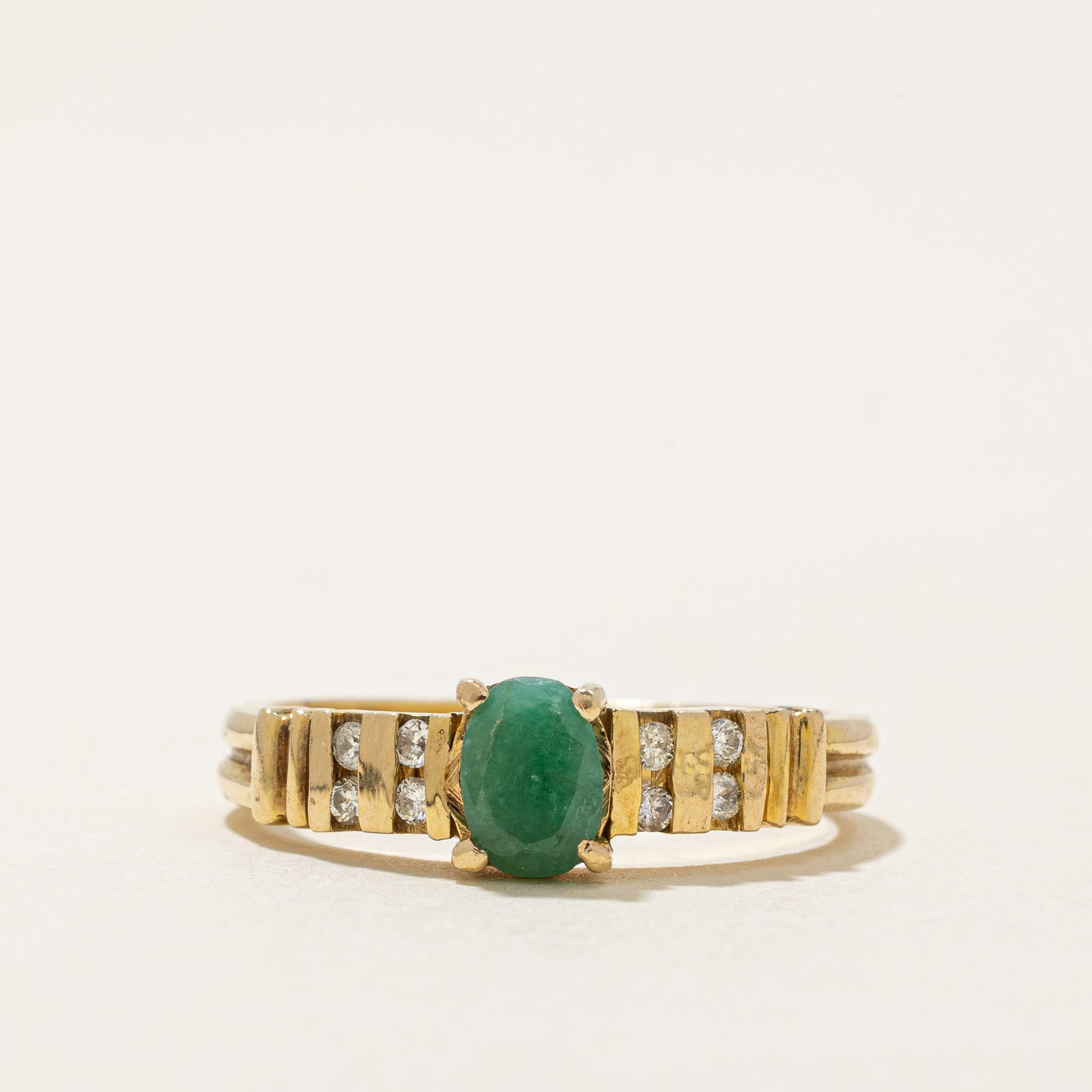 Oval Cut Emerald & Diamond Ring | 0.32ct, 0.08ctw | SZ 6.25