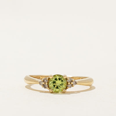 Round Cut Peridot & Diamond Ring | 0.50ct, 0.06ctw | SZ 7.25
