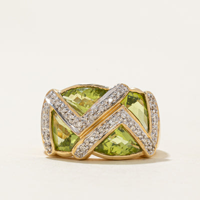Peridot & Diamond Cocktail Ring | 3.75ctw, 0.13ctw | SZ 6.25