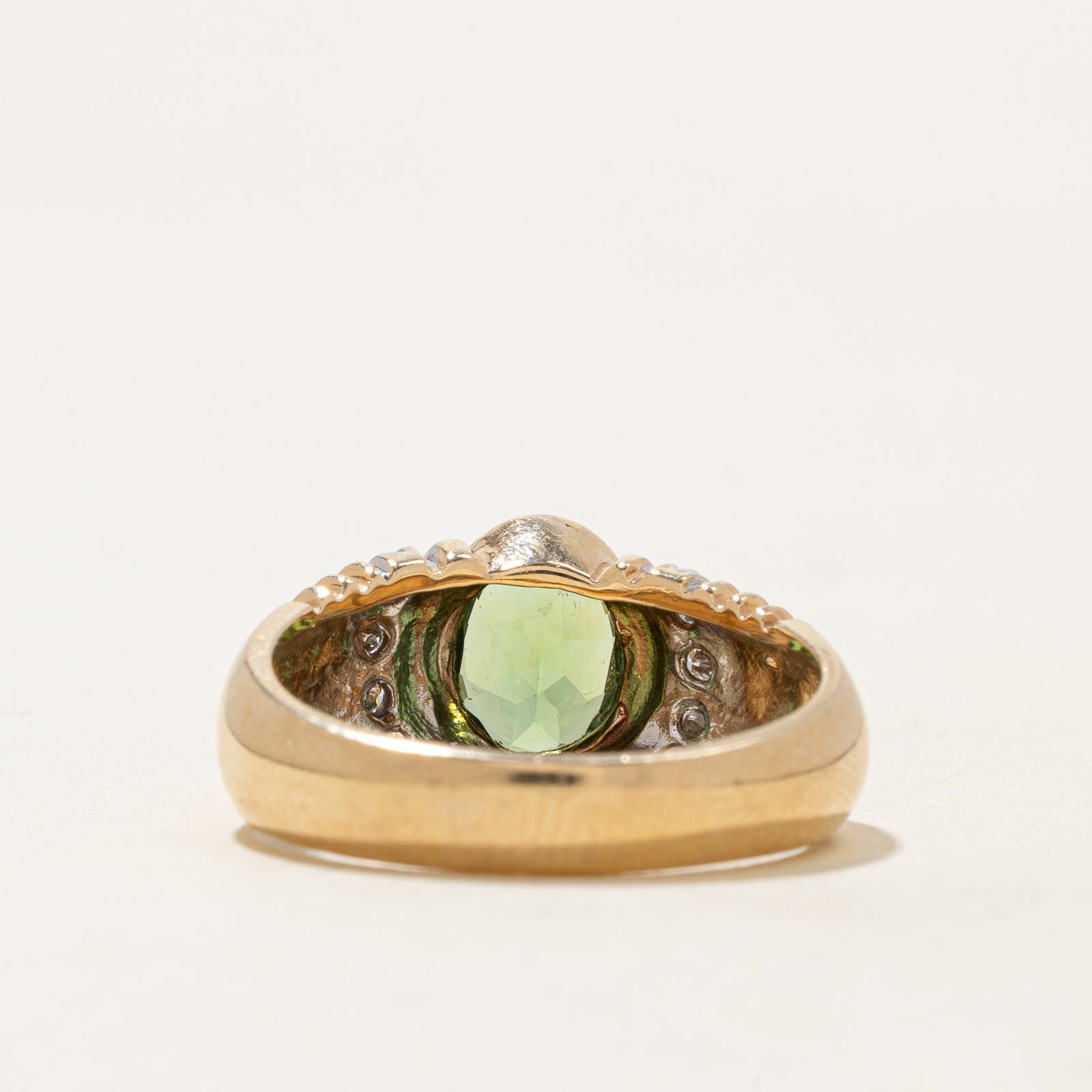 Bezel Set Tourmaline & Diamond Ring | 0.09ctw | 1.23ct | SZ 7