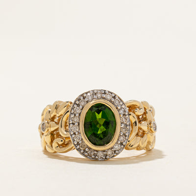 Chrome Diopside & Diamond Halo Ring | 1.10ct, 0.22ctw | SZ 8