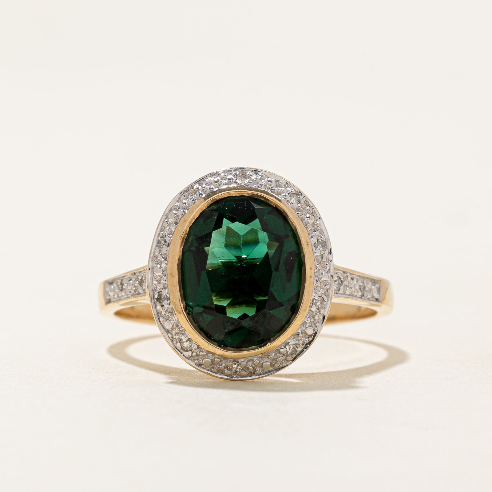 Synthetic Emerald & Diamond Halo Ring | 3.20ct | 0.07ctw | SZ 9.5
