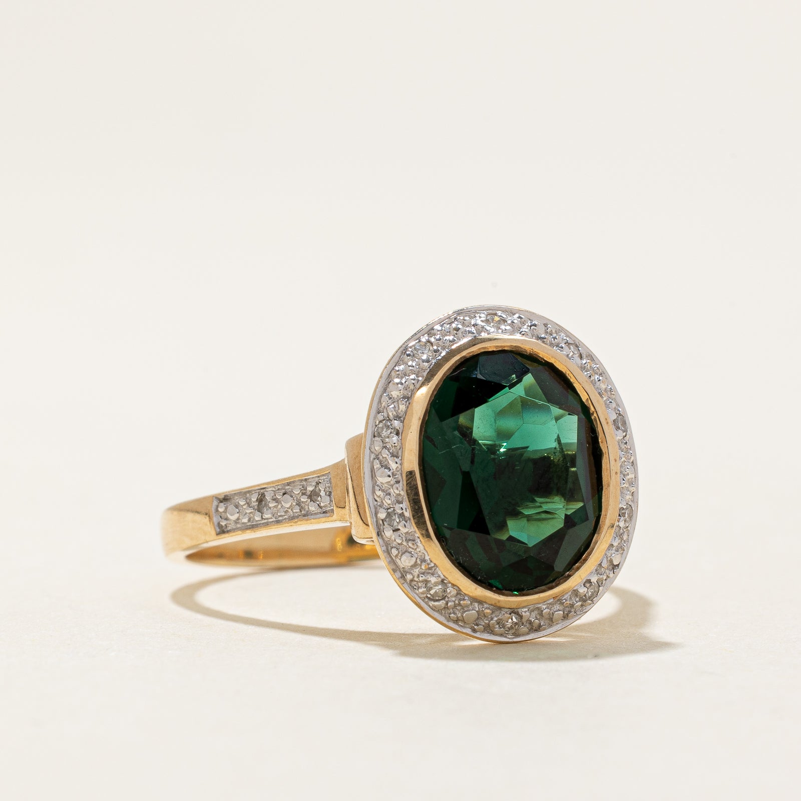 Synthetic Emerald & Diamond Halo Ring | 3.20ct | 0.07ctw | SZ 9.5